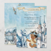 Invitation Royal Prince Castle Dragon Crown Blue Gold Boy (Devant / Derrière)