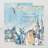 Invitation Royal Prince Castle Dragon Crown Blue Gold Boy (Devant / Derrière)