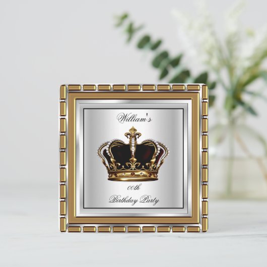 Invitation Royal Prince King Crown Gold Argent fête d'anniver (Debout devant)
