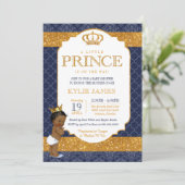 Invitation Royal Prince Navy Blue Gold Baby shower blanc 2 (Debout devant)