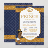 Invitation Royal Prince Navy Blue Gold Baby shower blanc 2 (Devant / Derrière)