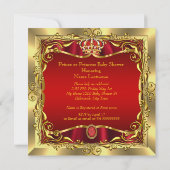 Invitation Royal Prince ou Princesse Baby shower Rouge Or (Dos)