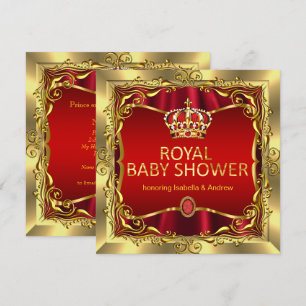 Invitation Royal Prince ou Princesse Baby shower Rouge Or