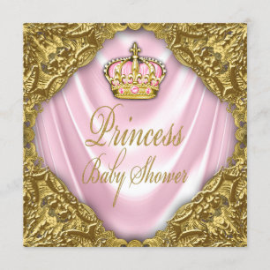 Invitation Royal Princess Baby shower Rose et Gold Satin