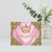 Invitation Royal Princess Baby shower Satin rose et or (Debout devant)