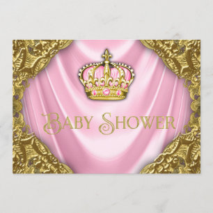 Invitation Royal Princess Baby shower Satin rose et or