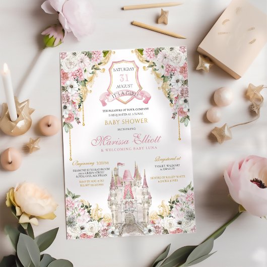 Invitation Royal Princess Blush Pink Baby shower de luxe
