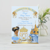 Invitation Royal Princess Castle Carriage Blue Gold Girl (Debout devant)