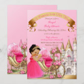 Invitation Royal Princess Castle Carriage Rose Gold Girl (Devant / Derrière)