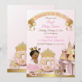 Invitation Royal Princess Castle Carriage Rose Gold Girl (Devant / Derrière)