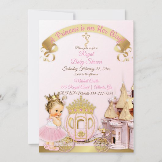 Invitation Royal Princess Castle Carriage Rose Gold Girl (Devant)