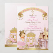 Invitation Royal Princess Castle Carriage Rose Gold Girl (Devant / Derrière)