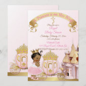 Invitation Royal Princess Castle Carriage Rose Gold Girl (Devant / Derrière)
