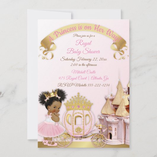 Invitation Royal Princess Castle Carriage Rose Gold Girl (Devant)