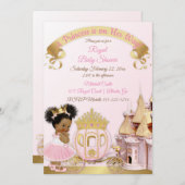 Invitation Royal Princess Castle Carriage Rose Gold Girl (Devant / Derrière)