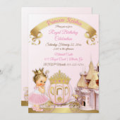 Invitation Royal Princess Castle Carriage Rose Gold Girl (Devant / Derrière)