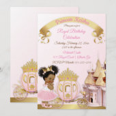 Invitation Royal Princess Castle Carriage Rose Gold Girl (Devant / Derrière)