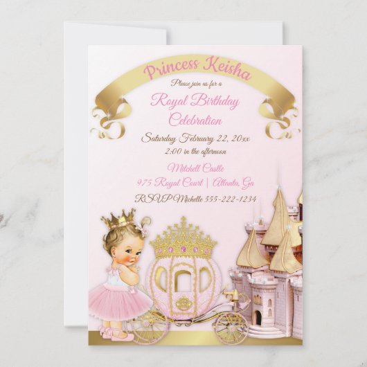Invitation Royal Princess Castle Carriage Rose Gold Girl (Devant)