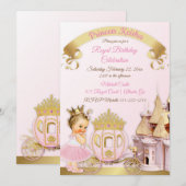 Invitation Royal Princess Castle Carriage Rose Gold Girl (Devant / Derrière)