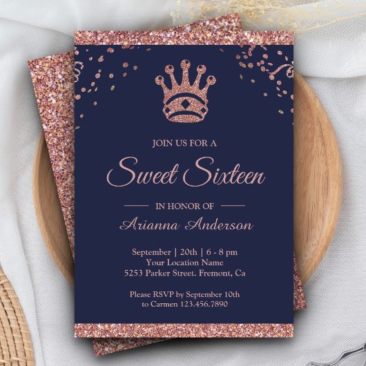 Invitation Royal Princess Rose Gold Parties scintillant Sweet