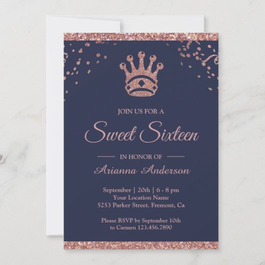 Invitation Royal Princess Rose Gold Parties scintillant Sweet (Devant)