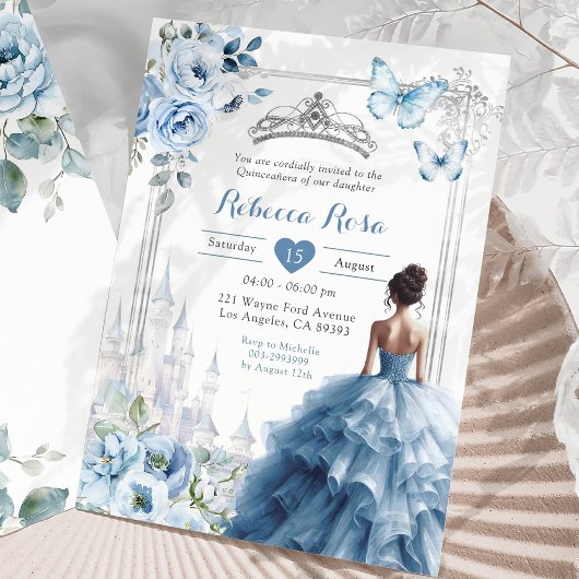 Invitation Royal Princess Silver Dusty Blue Quinceañera