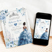 Invitation Royal Princess Silver Dusty Blue Quinceañera