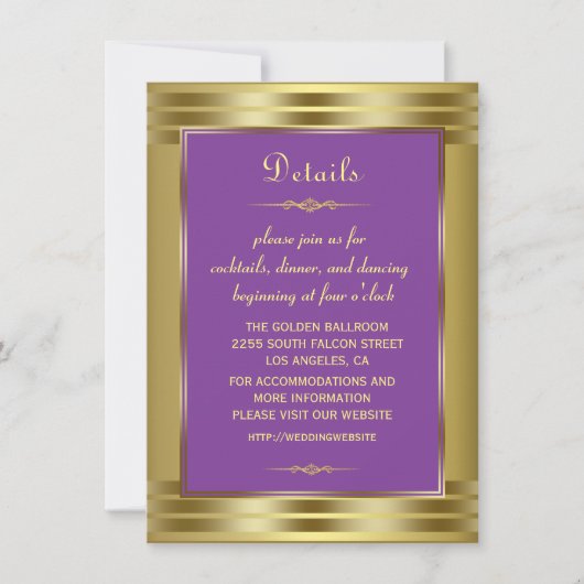 Invitation Royal Purple and Gold Baby Mariage Détails (Devant)