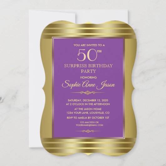 Invitation Royal Purple and Gold Birthday Party (Devant)