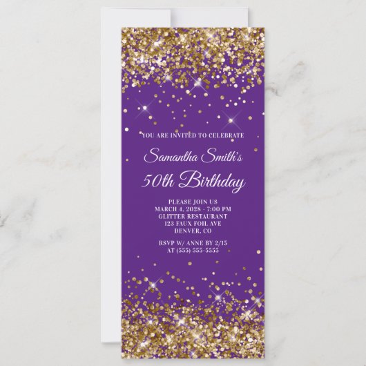 Invitation Royal Purple and Gold Parties scintillant 50e anni (Devant)