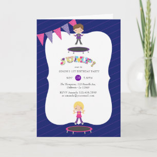 Invitation Royal Purple et Blue Trampoline fête d'anniversair