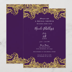 Invitation Royal Purple et dentelle dorée Élégante Baby Showe