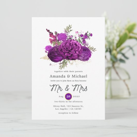 Invitation Royal Purple et Gold FlorMariage (Debout devant)