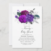 Invitation Royal Purple et Silver Floral Drive par douche (Devant)