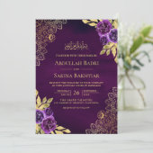Invitation Royal Purple Floral Lace QR Code Mariage musulman (Debout devant)
