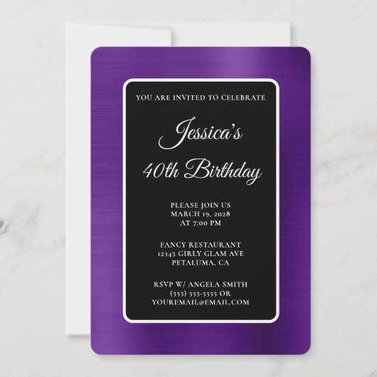 Invitation Royal Purple Foil noir et blanc 40e anniversaire (Devant)
