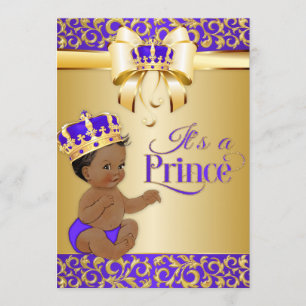 Invitation Royal Purple & Gold African American Prince Crown