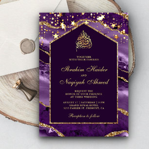 Invitation Royal Purple Gold Agate Marbre Arc Mariage musulma