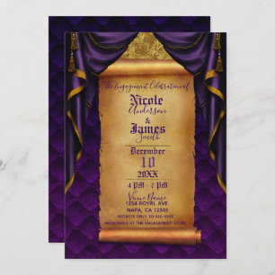 Invitation Royal Purple & Gold Draps Scroll