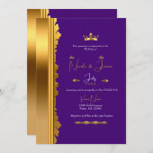 Invitation Royal Purple Gold Elegant Mariage Glam (Devant / Derrière)