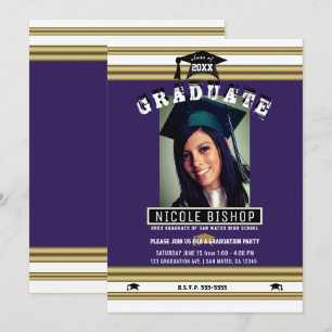 Invitation Royal Purple Gold Elegant Photo Graduation Party