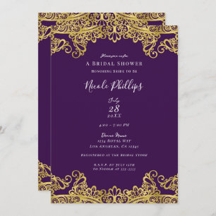 Invitation Royal Purple & Gold Lace Elégante Fête des mariées