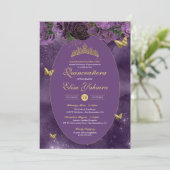Invitation Royal Purple Gold Luxury Butterfly Quinceanera (Debout devant)