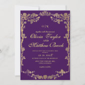 Invitation Royal Purple Gold Ornate Fleurs Le Mariage de (Devant)