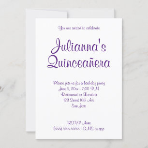 Invitation Royal Purple Quinceañera Calligraphie Anniversaire