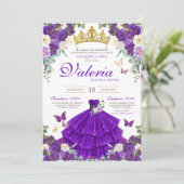 Invitation Royal Purple Rose Butterfly Princess Quinceanera (Debout devant)