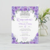 Invitation Royal Purple Roses & Argent Tiara Quinceanera (Debout devant)