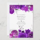 Invitation Royal Purple & Silver Floral Mariage QR Code Rsvp (Devant)
