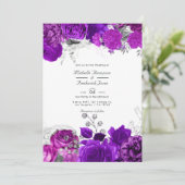 Invitation Royal Purple & Silver Floral Mariage QR Code Rsvp (Debout devant)
