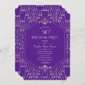 Invitation Royal Purple Silver Great Gatsby fête d'anniversai (Devant / Derrière)